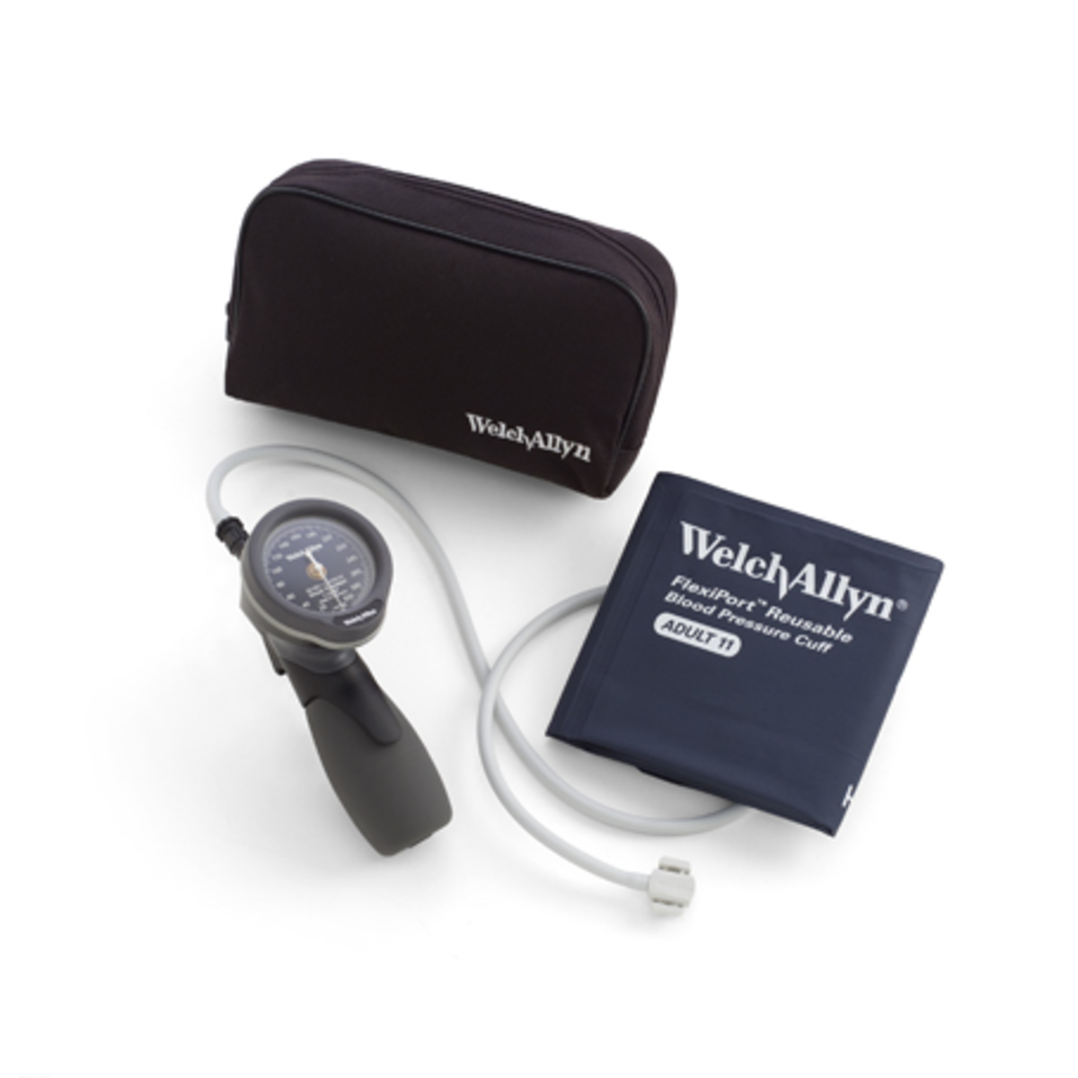 Kit, DS66 Trigger Aneroid Sphygmomanometer, Shock Resistant, Jewel Movement, Laser Engraved Dial, Zipper Case, Size 11 Adult Cuff, FlexiPort, Reusable, 1-Tube Cuffs (1/KT) by Hillrom/Welch Allyn  ID 5098-27